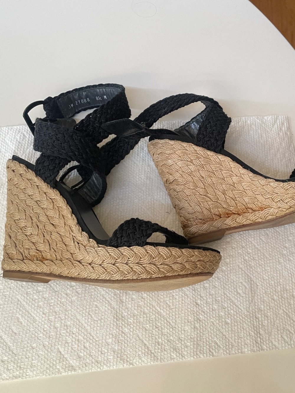 Stuart Weitzman Alexlo Crochet braided Black Wedge Sandals size 8.5 - Picture 3 of 11